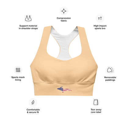 Michigan Upper Peninsula Longline Sports Bra (w/ UP USA Flag) | Pale Apricot