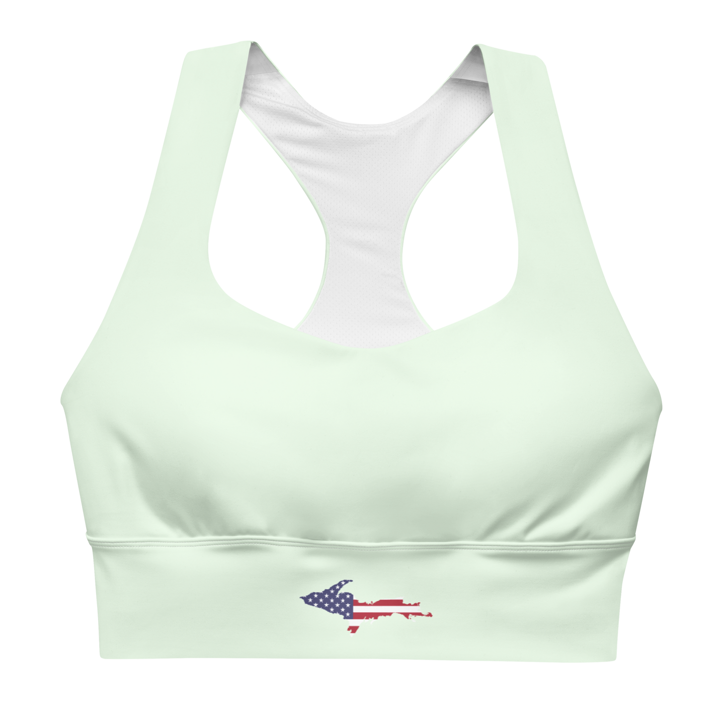 Michigan Upper Peninsula Longline Sports Bra (w/ UP USA Flag) | Dew Green