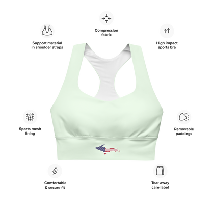 Michigan Upper Peninsula Longline Sports Bra (w/ UP USA Flag) | Dew Green