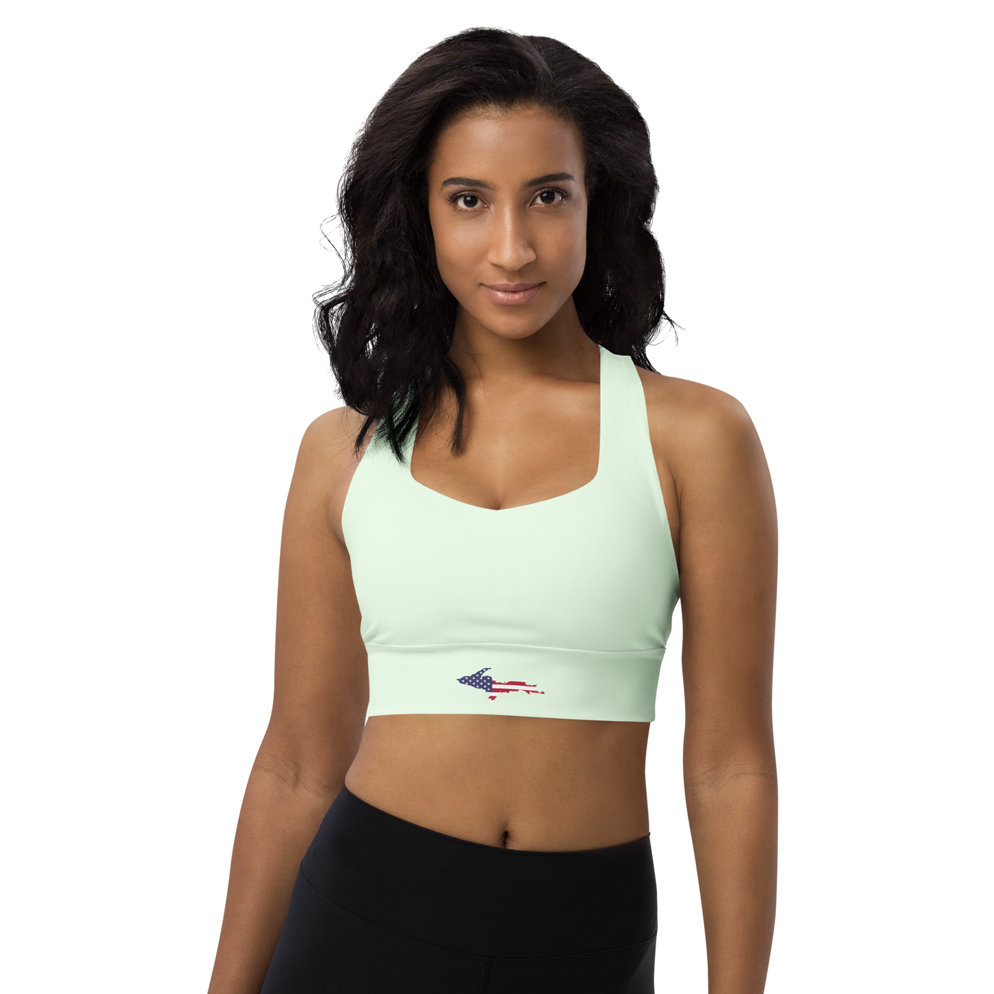 Michigan Upper Peninsula Longline Sports Bra (w/ UP USA Flag) | Dew Green