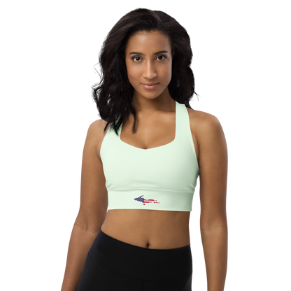 Michigan Upper Peninsula Longline Sports Bra (w/ UP USA Flag) | Dew Green