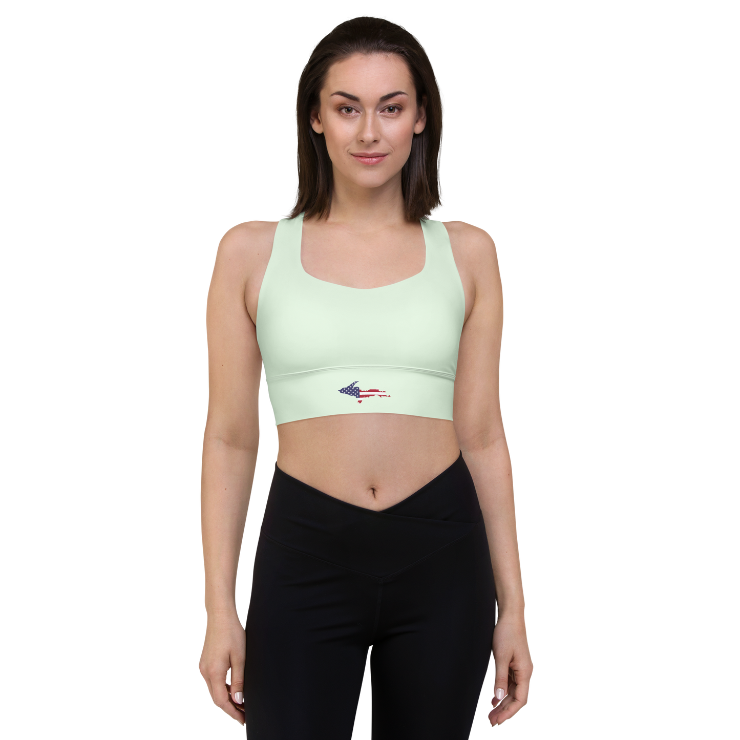 Michigan Upper Peninsula Longline Sports Bra (w/ UP USA Flag) | Dew Green