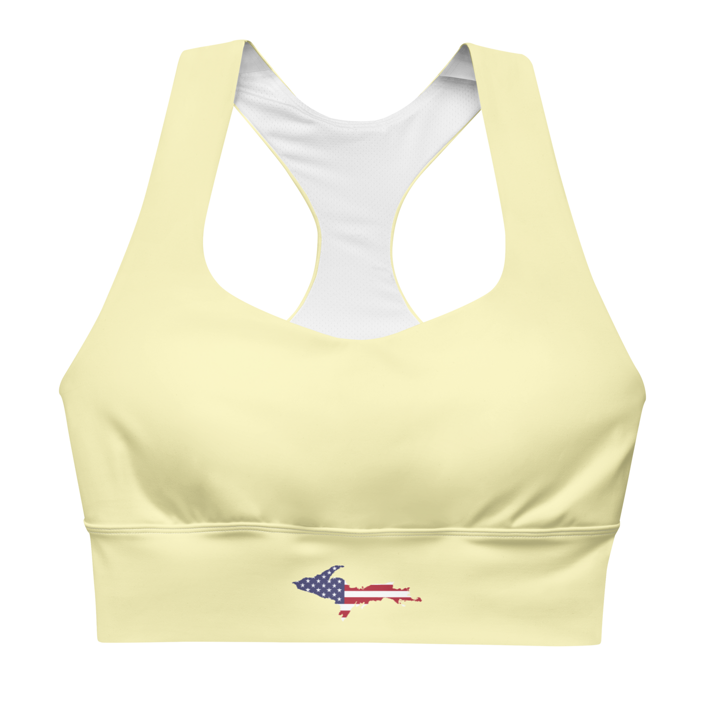 Michigan Upper Peninsula Longline Sports Bra (w/ UP USA Flag) | Canary Yellow