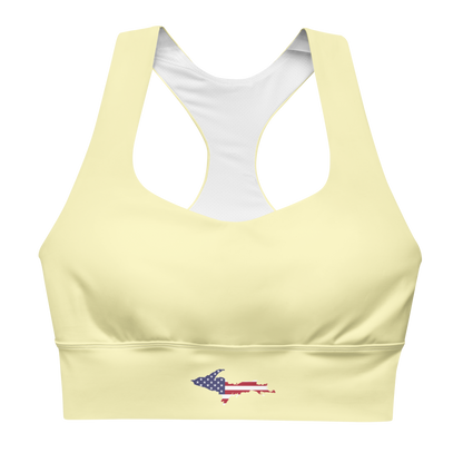 Michigan Upper Peninsula Longline Sports Bra (w/ UP USA Flag) | Canary Yellow