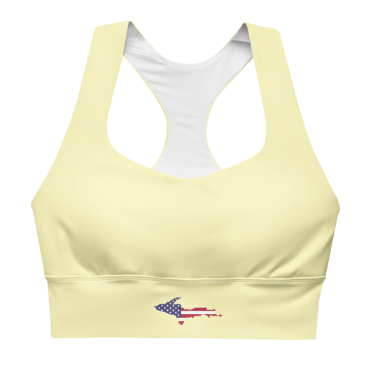 Michigan Upper Peninsula Longline Sports Bra (w/ UP USA Flag) | Canary Yellow