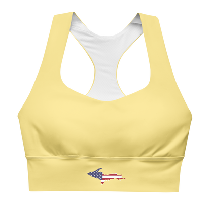 Michigan Upper Peninsula Longline Sports Bra (w/ UP USA Flag) | Cherry Yellow