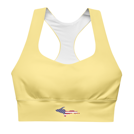 Michigan Upper Peninsula Longline Sports Bra (w/ UP USA Flag) | Cherry Yellow