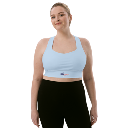 Michigan Upper Peninsula Longline Sports Bra (w/ UP USA Flag) | Light Blue