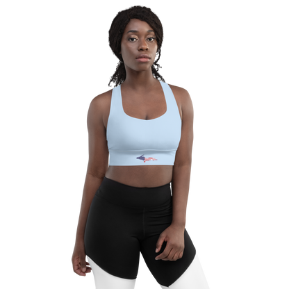 Michigan Upper Peninsula Longline Sports Bra (w/ UP USA Flag) | Light Blue