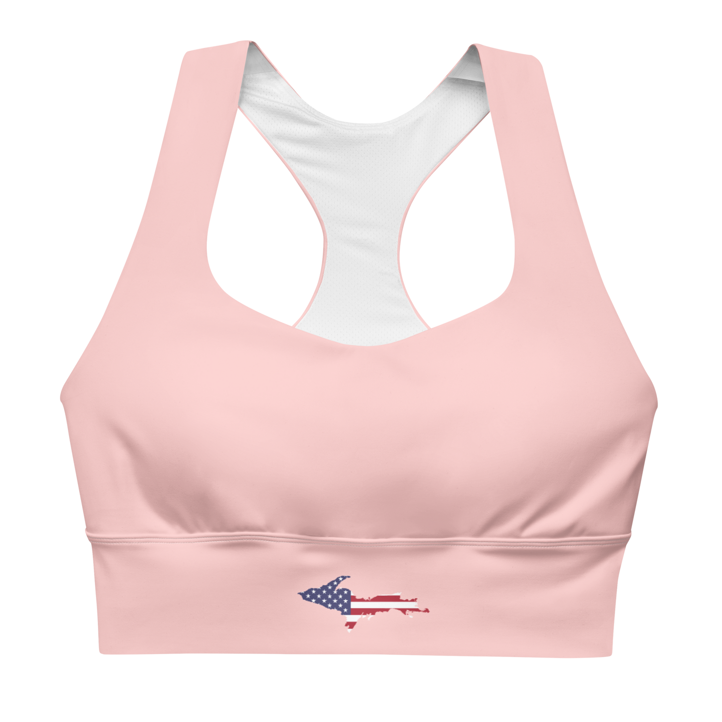 Michigan Upper Peninsula Longline Sports Bra (w/ UP USA Flag) | Cosmos Pink