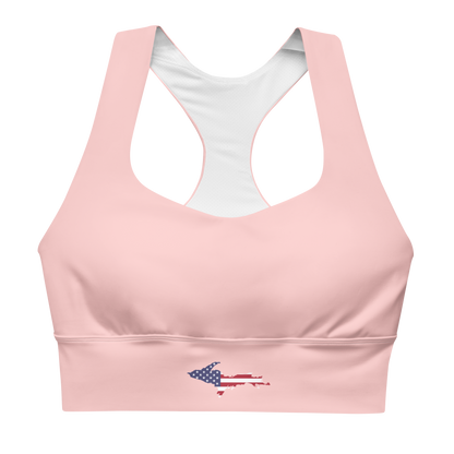 Michigan Upper Peninsula Longline Sports Bra (w/ UP USA Flag) | Cosmos Pink