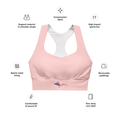 Michigan Upper Peninsula Longline Sports Bra (w/ UP USA Flag) | Cosmos Pink