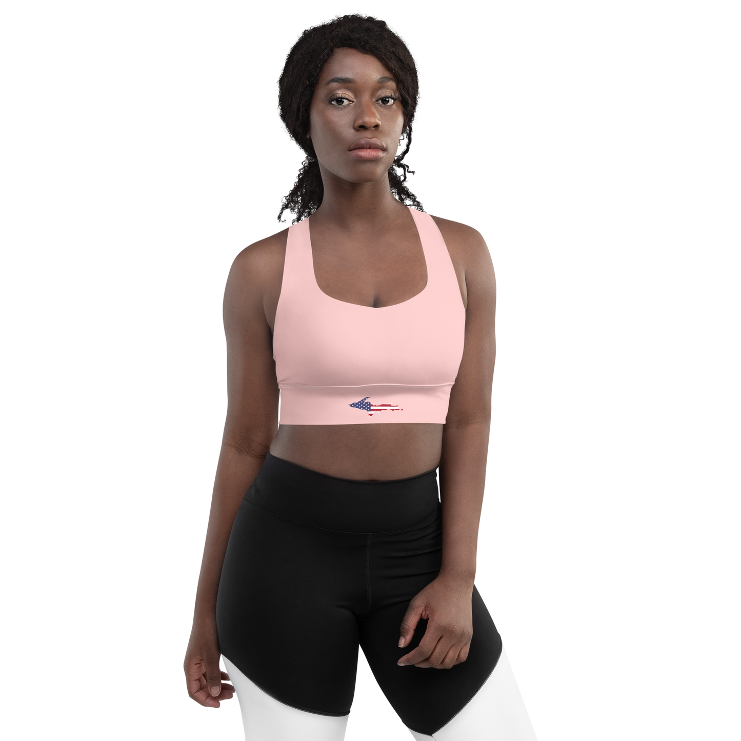 Michigan Upper Peninsula Longline Sports Bra (w/ UP USA Flag) | Cosmos Pink