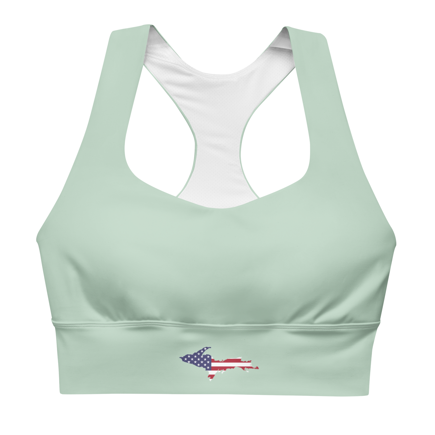 Michigan Upper Peninsula Longline Sports Bra (w/ UP USA Flag) | Sea Green