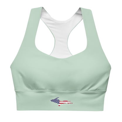 Michigan Upper Peninsula Longline Sports Bra (w/ UP USA Flag) | Sea Green