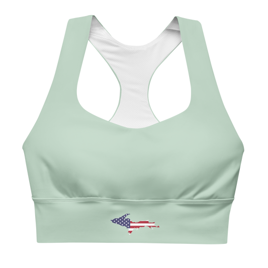 Michigan Upper Peninsula Longline Sports Bra (w/ UP USA Flag) | Sea Green