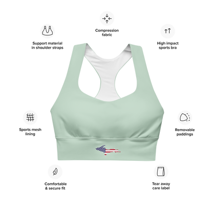 Michigan Upper Peninsula Longline Sports Bra (w/ UP USA Flag) | Sea Green