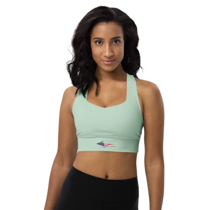 Michigan Upper Peninsula Longline Sports Bra (w/ UP USA Flag) | Sea Green