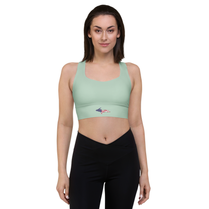 Michigan Upper Peninsula Longline Sports Bra (w/ UP USA Flag) | Sea Green