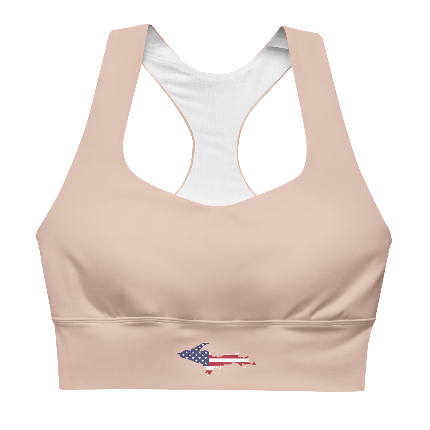 Michigan Upper Peninsula Longline Sports Bra (w/ UP USA Flag) | Rose Gold