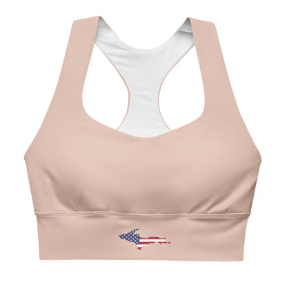 Michigan Upper Peninsula Longline Sports Bra (w/ UP USA Flag) | Rose Gold