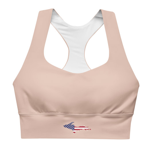 Michigan Upper Peninsula Longline Sports Bra (w/ UP USA Flag) | Rose Gold