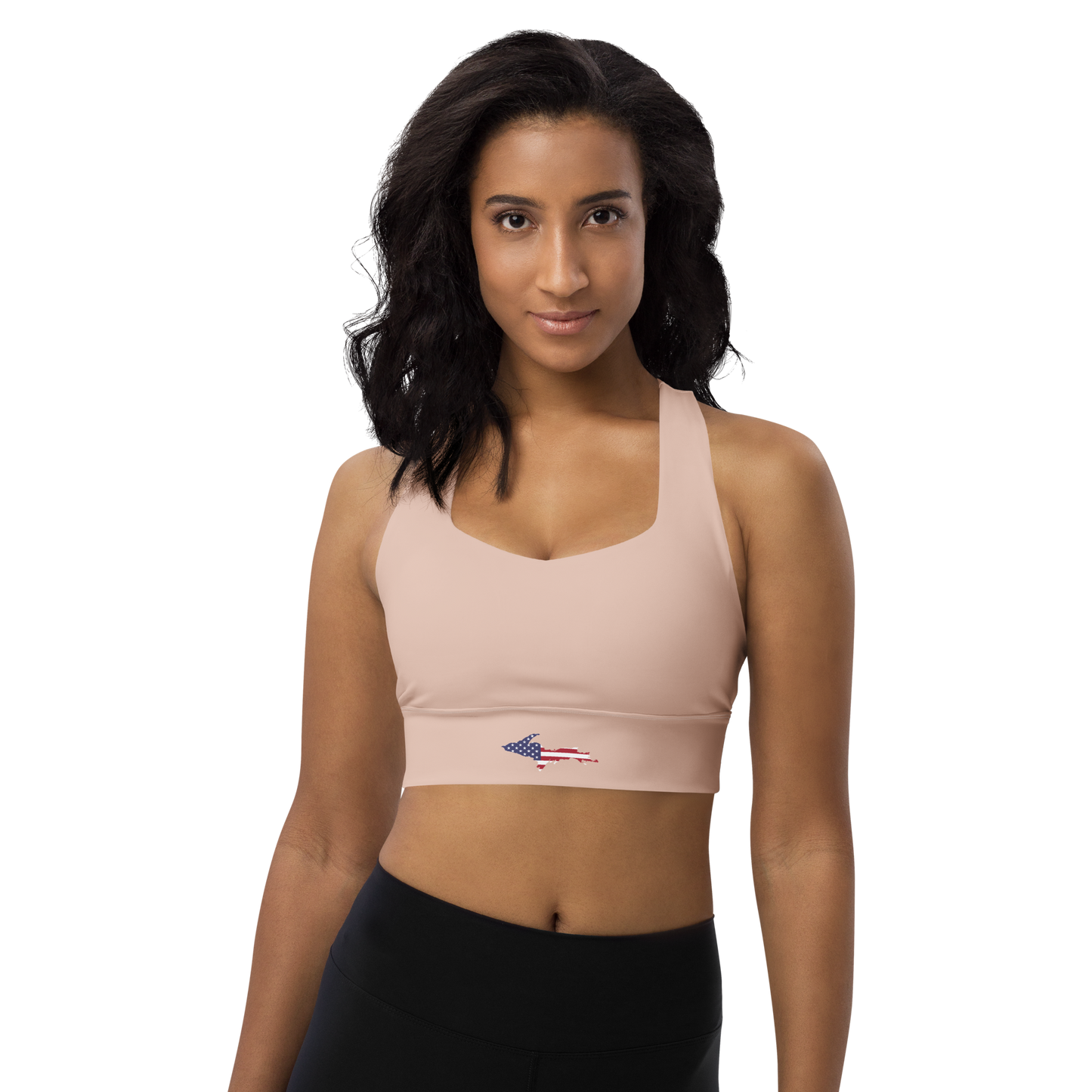 Michigan Upper Peninsula Longline Sports Bra (w/ UP USA Flag) | Rose Gold