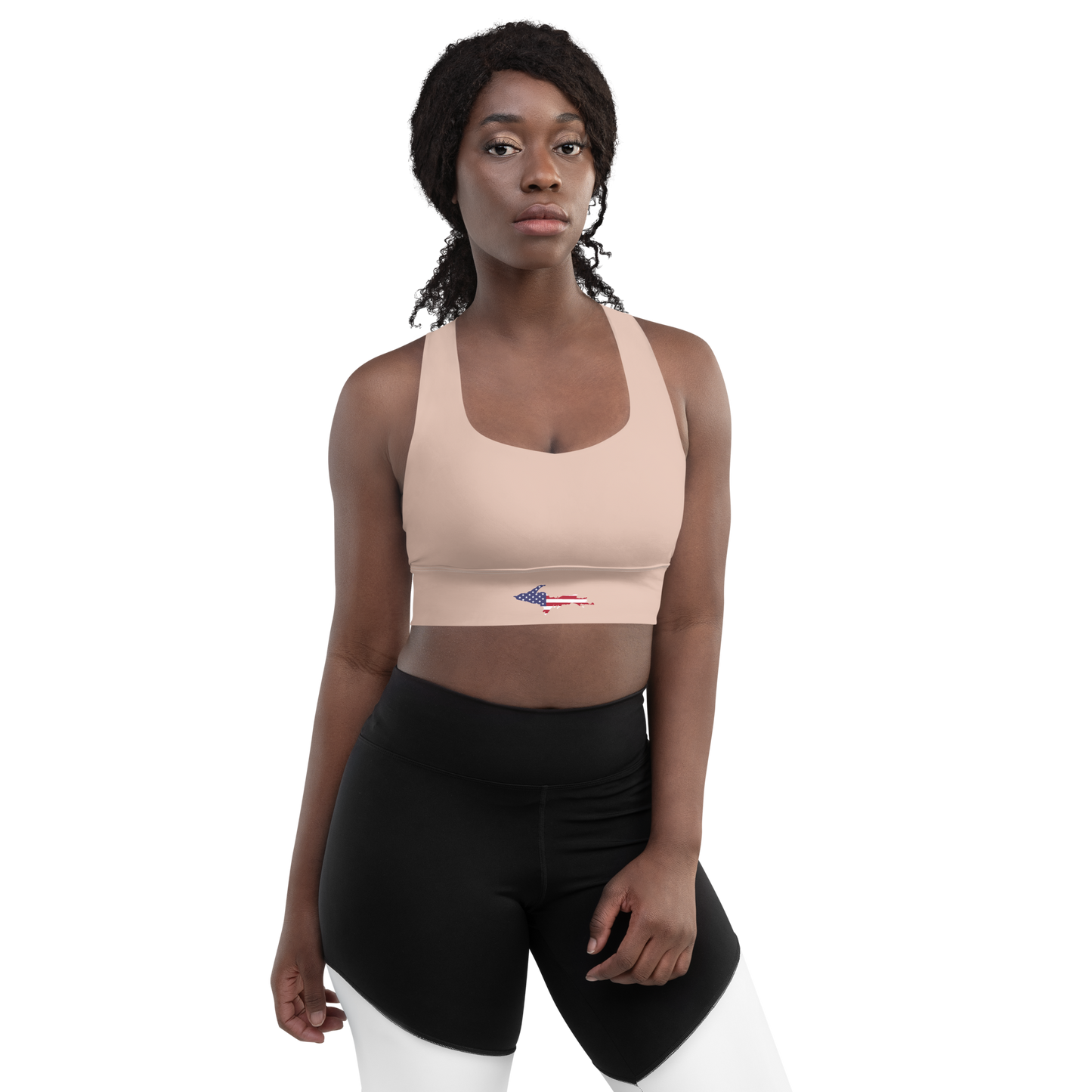 Michigan Upper Peninsula Longline Sports Bra (w/ UP USA Flag) | Rose Gold