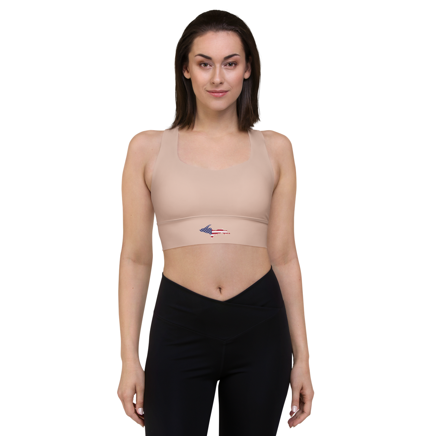 Michigan Upper Peninsula Longline Sports Bra (w/ UP USA Flag) | Rose Gold