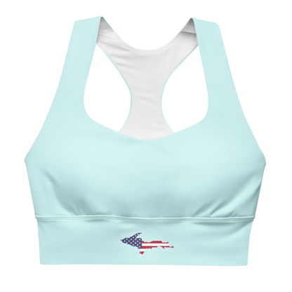 Michigan Upper Peninsula Longline Sports Bra (w/ UP USA Flag) | Cyan