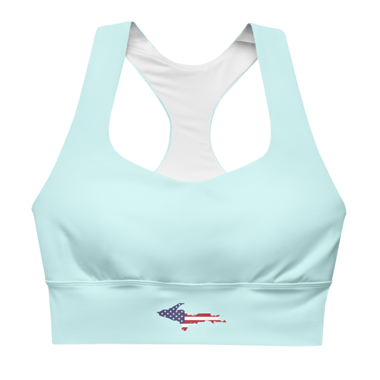 Michigan Upper Peninsula Longline Sports Bra (w/ UP USA Flag) | Cyan