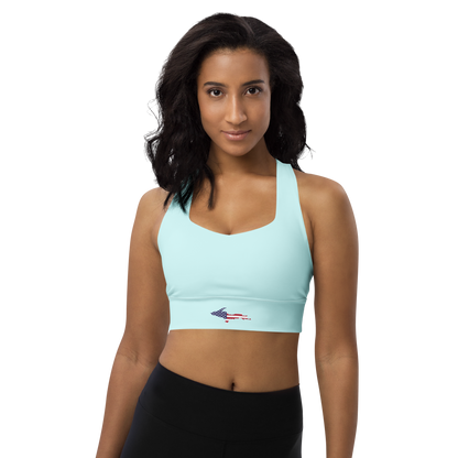 Michigan Upper Peninsula Longline Sports Bra (w/ UP USA Flag) | Cyan