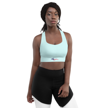 Michigan Upper Peninsula Longline Sports Bra (w/ UP USA Flag) | Cyan