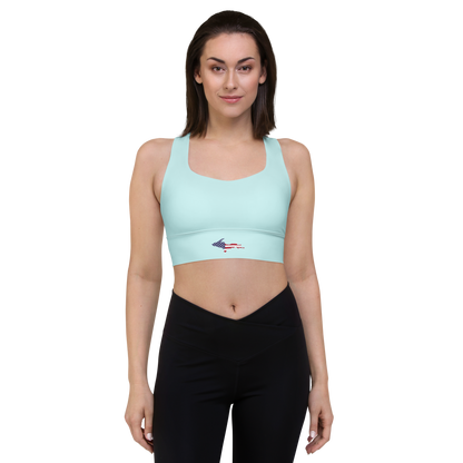 Michigan Upper Peninsula Longline Sports Bra (w/ UP USA Flag) | Cyan