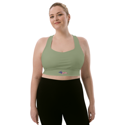 Michigan Upper Peninsula Longline Sports Bra (w/ UP USA Flag) | Beachgrass Green