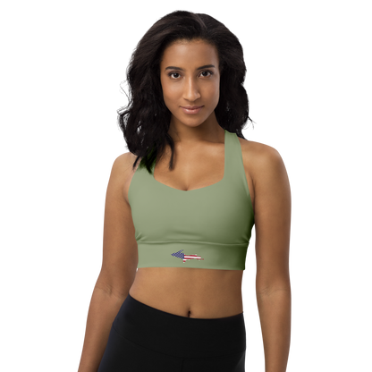 Michigan Upper Peninsula Longline Sports Bra (w/ UP USA Flag) | Beachgrass Green