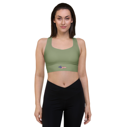 Michigan Upper Peninsula Longline Sports Bra (w/ UP USA Flag) | Beachgrass Green