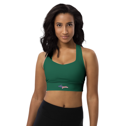 Michigan Upper Peninsula Longline Sports Bra (w/ UP USA Flag) | Superior Green