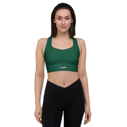 Michigan Upper Peninsula Longline Sports Bra (w/ UP USA Flag) | Superior Green