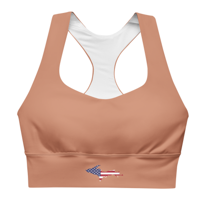 Michigan Upper Peninsula Longline Sports Bra (w/ UP USA Flag) | Copper Color