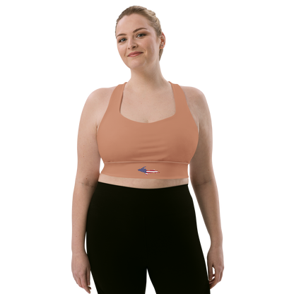 Michigan Upper Peninsula Longline Sports Bra (w/ UP USA Flag) | Copper Color