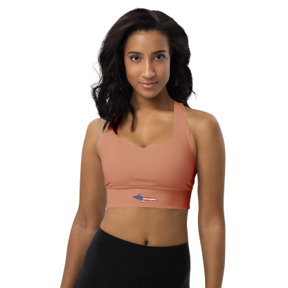 Michigan Upper Peninsula Longline Sports Bra (w/ UP USA Flag) | Copper Color