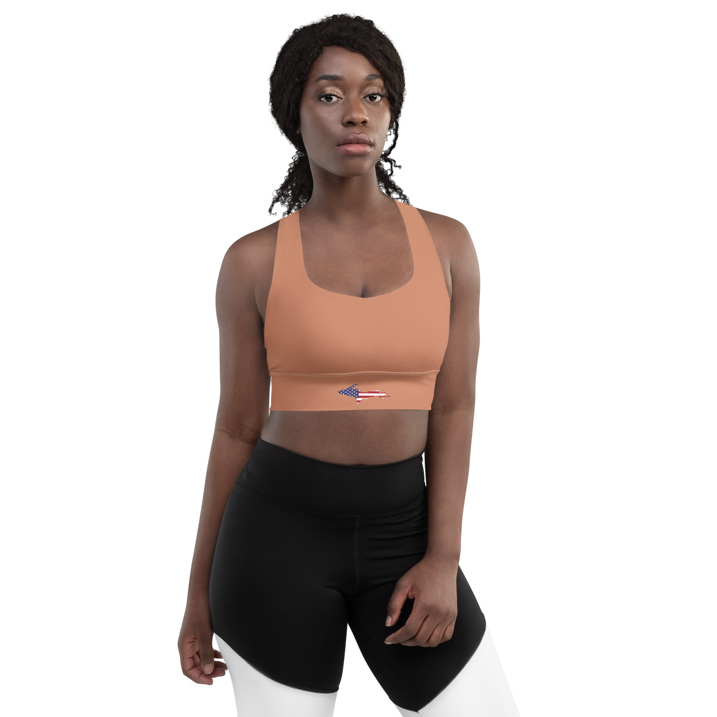 Michigan Upper Peninsula Longline Sports Bra (w/ UP USA Flag) | Copper Color