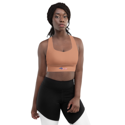 Michigan Upper Peninsula Longline Sports Bra (w/ UP USA Flag) | Copper Color