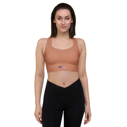 Michigan Upper Peninsula Longline Sports Bra (w/ UP USA Flag) | Copper Color