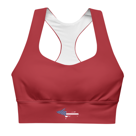 Michigan Upper Peninsula Longline Sports Bra (w/ UP USA Flag) | Thimbleberry Red