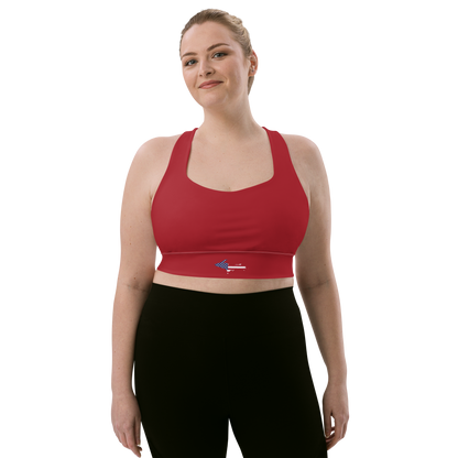 Michigan Upper Peninsula Longline Sports Bra (w/ UP USA Flag) | Thimbleberry Red