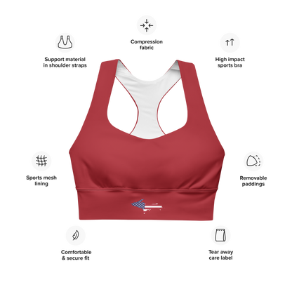 Michigan Upper Peninsula Longline Sports Bra (w/ UP USA Flag) | Thimbleberry Red