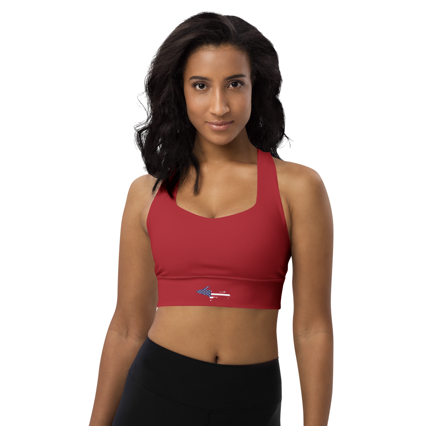 Michigan Upper Peninsula Longline Sports Bra (w/ UP USA Flag) | Thimbleberry Red