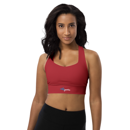 Michigan Upper Peninsula Longline Sports Bra (w/ UP USA Flag) | Thimbleberry Red